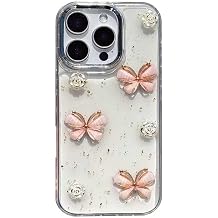 3D Pembe Kelebekli  i ekli  effaf Simli iPhone 11 Uyumlu K l f   Kamera Korumal , Darbe Emici Silikon