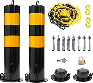 Słupek bezpieczeństwa, pachołki drogowe 2 szt, metalowy słupek z podwójną blokadą z plastikowym łańcuchem i śrubami do obszarów wrażliwych na ruch uliczny