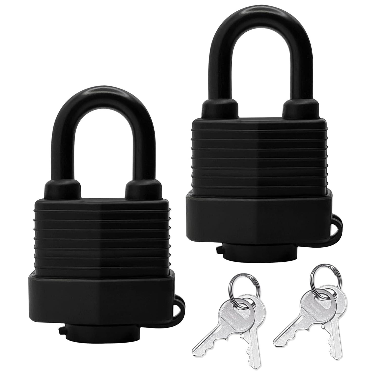 Ziibars White Weatherproof Padlock With Key,Waterproof Padlocks Outdoor,30Mm Outdoor Heavy Duty Long Shackle Pad Locks Laminated Steel With Weatherproof Cover Anticut For Shed Warehouse Gate Locker Truck (2 Black)