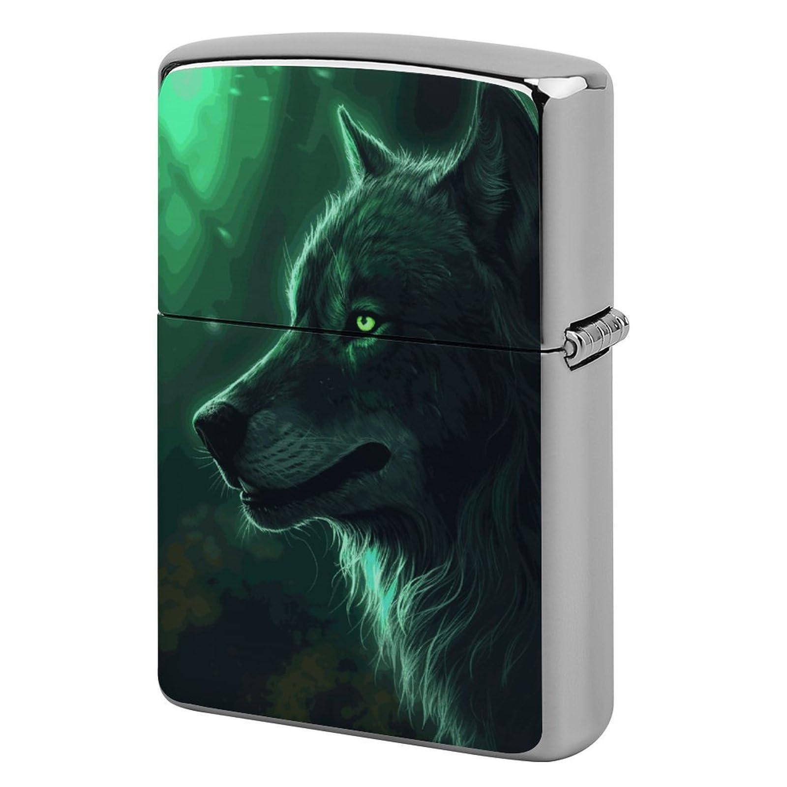 Green Wolf Lighter Case for Men, Personalized Lighter Cover for Valentine's Day Gifts, Flip-Top Lighters Shell for Outdoor, Portable Lighters Protective Sleeve