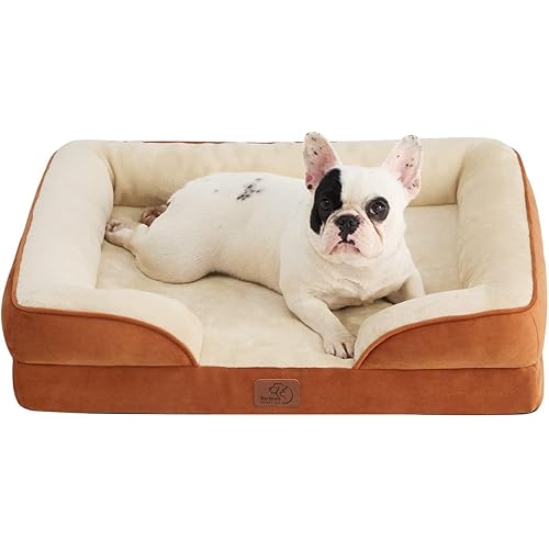 Bedsure Orthopedic Dog Bed Medium Size Dogs - Washable Medium Dog Cat Bed Waterproof, Comfort Pet Couch Sofa with Washable Removable Cover, Pets Bed with Nonskid Bottom, Ember Clay, 28"