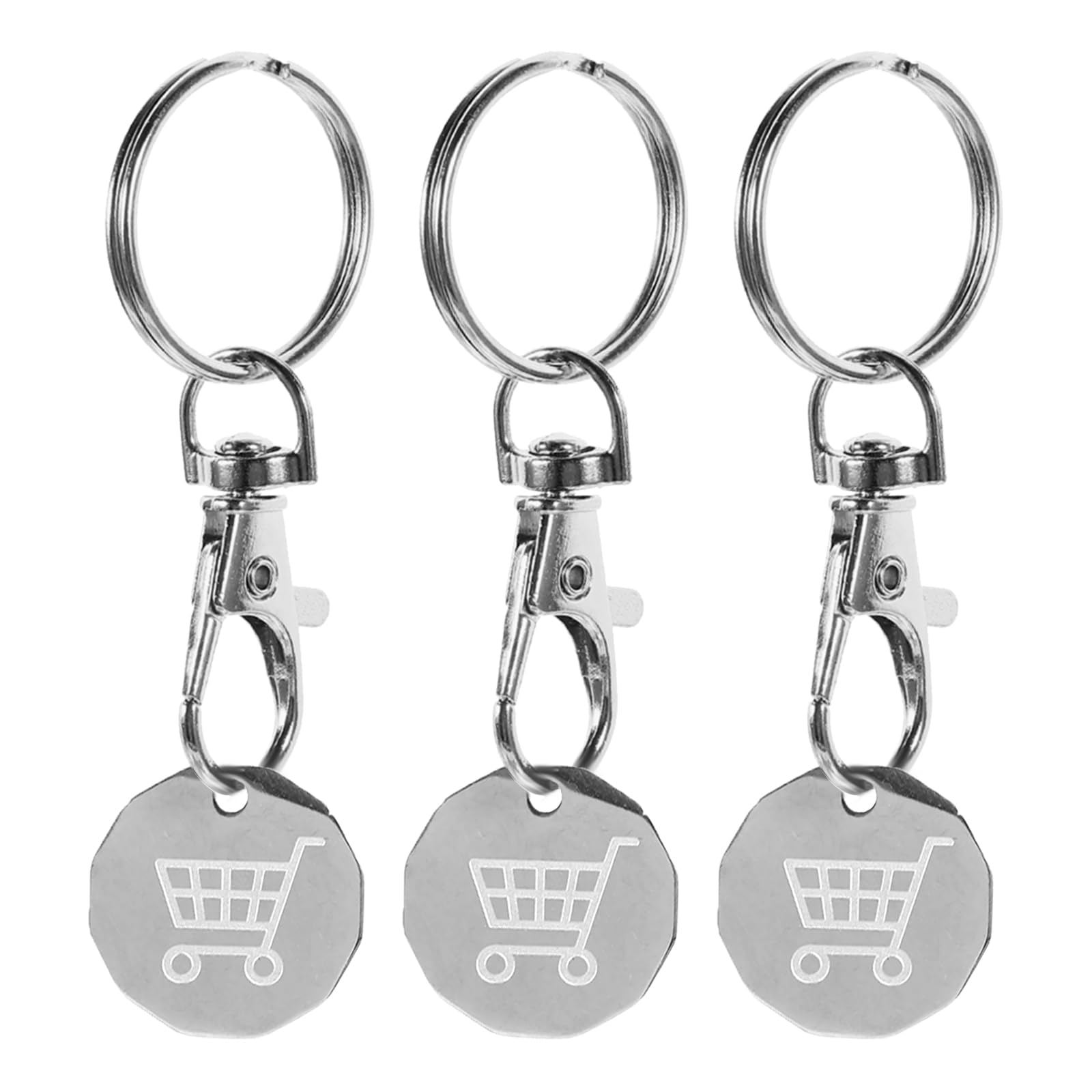 Heizhu Unisex Silver 3 Pcs Shopping Trolley Token, Pound Coin Trolley Token Keyrings, Stainless Steel Trolley Coins With Key Clip, Trolly Coin Uk Ideal For Shopping Basket Locker