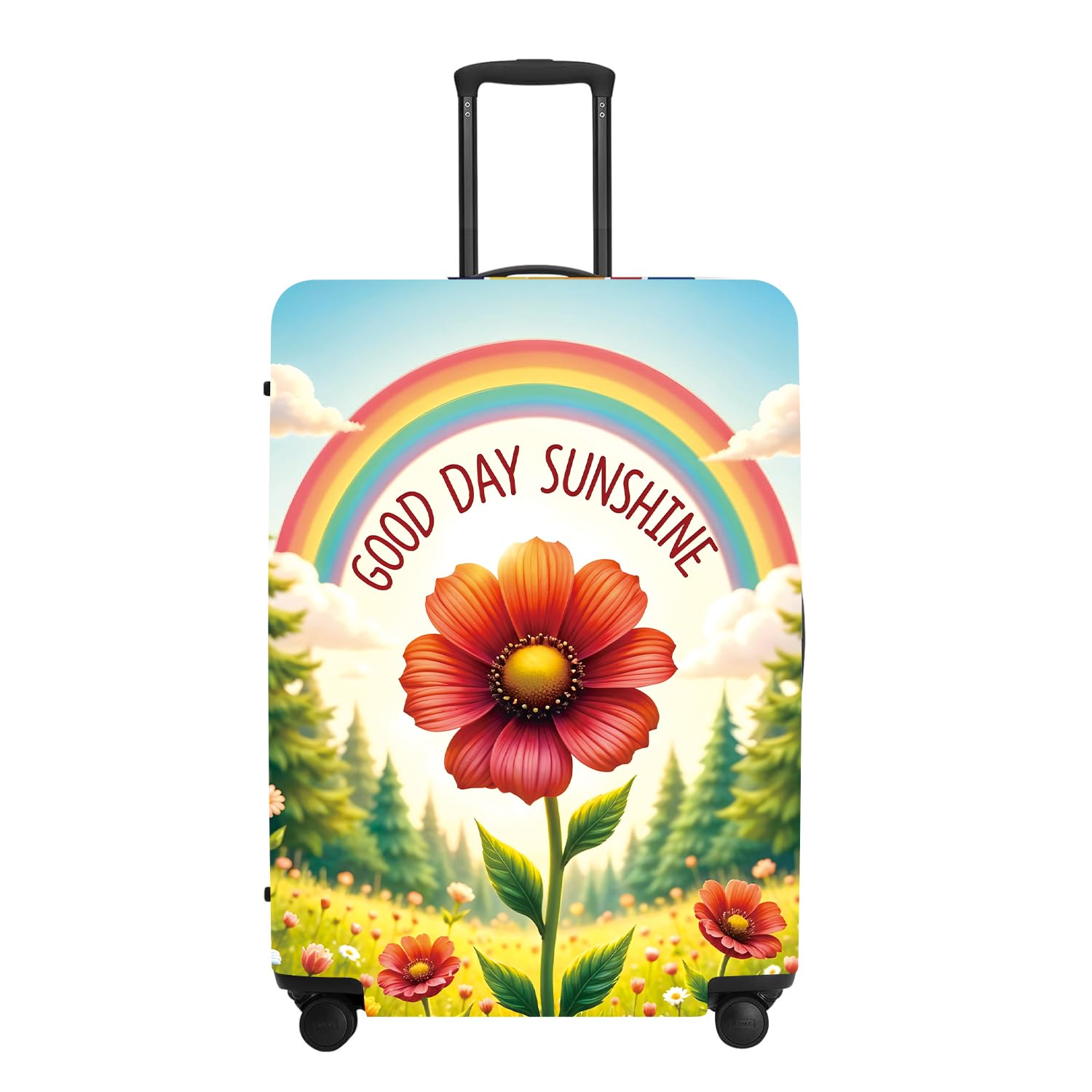 Sunshine Rainbow Luggage Cover, Waterproof Summer Travel Protector with Sunflower &amp; Wildflowers, Bright Vacation Suitcase Case
