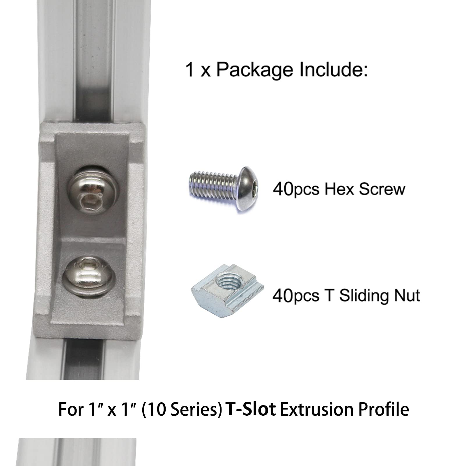 BLCCLOY 1010 Series Aluminum Extrusion Profiles Fastener T-Solt Nuts and Bolts, 40pcs 10 Hardware Slide Nuts Hex Screw for 1 Inch x 1 Inch Aluminium Extruded Profil Rail