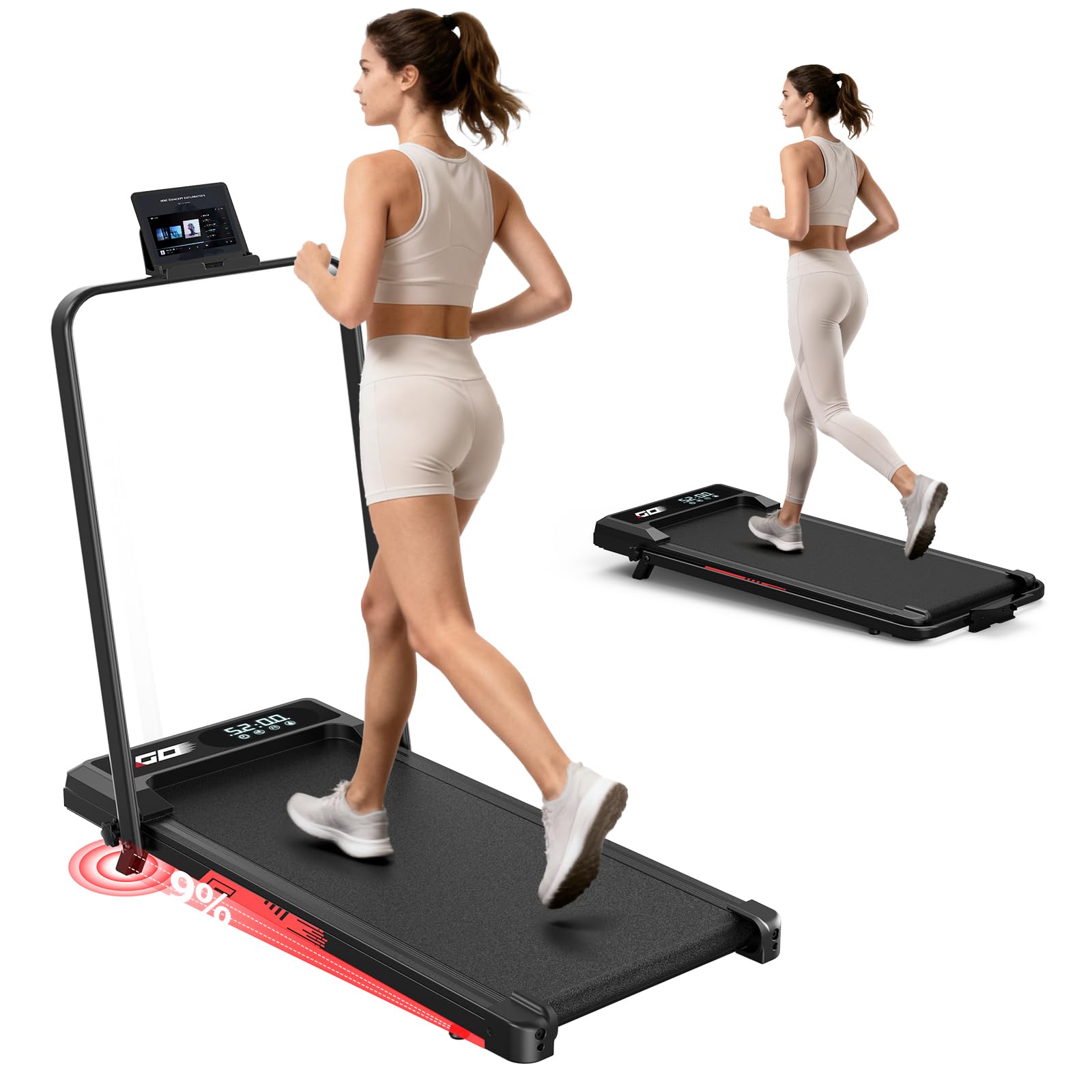 Tapis Roulant Elettrico Pieghevole 3 in 1 con Inclinazione 9%, Walking Pad 10 km/h, Motore Brushless Silenzioso 3,0 HP, Portata 140 kg, Display LED, Ammortizzato, Salvaspazio Casa Ufficio