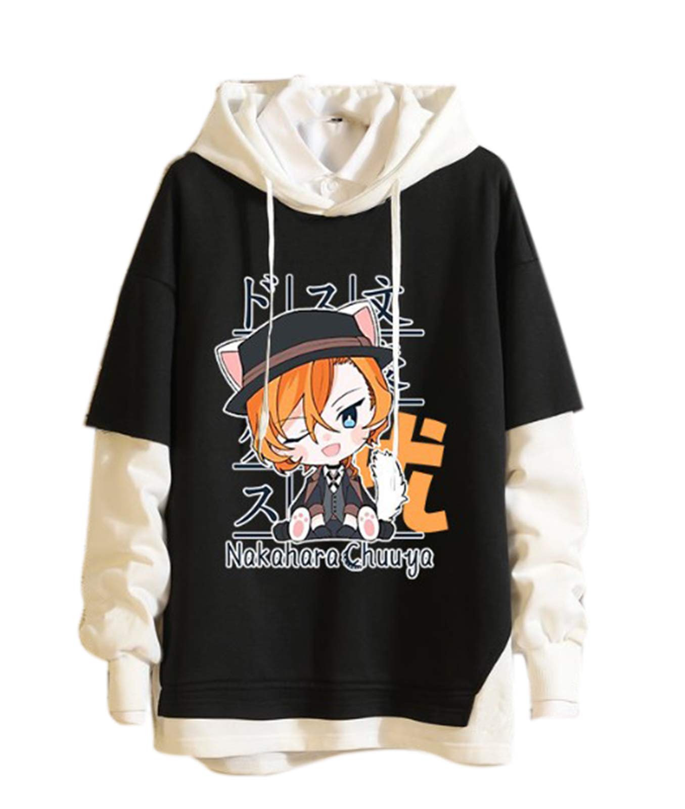 Keephen Women's Model 004 Bungo Stray Dogs Hoodie Unisex Japanese Anime Bungo Stray Dogs Dazai Osamu Nakahara Chuuya Cosplay Fake Two Hooded Sweatshirt