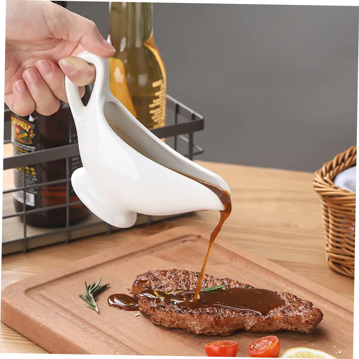 3pcs Ceramic Juice Bucket Condiment Sushi Plate Creamer Pitcher with Handle Ceramic Sauce Plates Gravy Boat with Handle Ceramic Sauce Boat Jug White Stove Ceramics Jam (Color : Whitex2pcs, Si