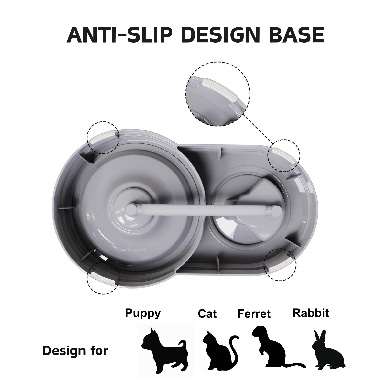 Distributore Acqua per Gatti e Cani, 580 ml Automatico Gravità Fontanella Abbeveratoio con Filtro per Cani di Piccola Taglia Gatti Conigli Piccoli Animali (Grigio)