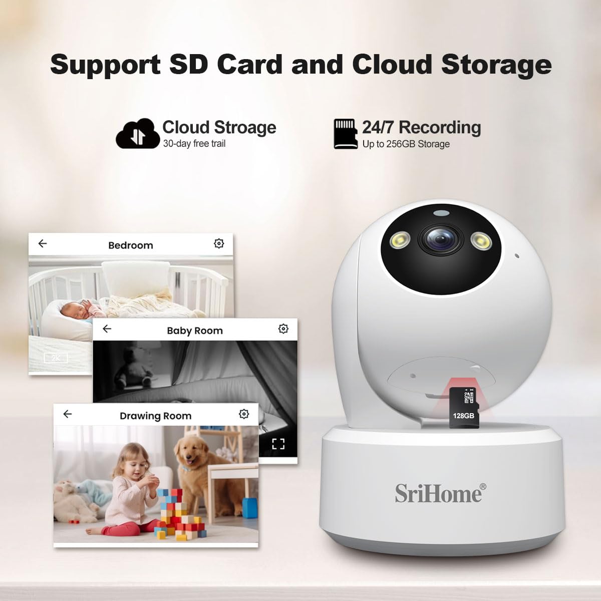 OBA SH064 Telecamera Sorveglianza WiFi 8MP 4K: Audio 2 Vie, Rilevamento Umano/Pianto, Zoom ditital 3x, PTZ 360 gradi Visione Notte, Dual Band, Hotspot AP, H.265