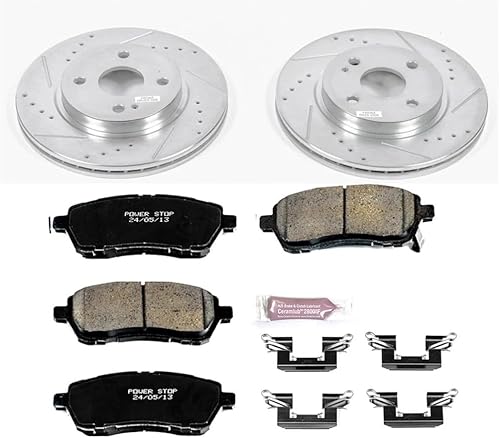 Miniatura 2 de Power Stop Kit de freno delantero K6344 con rotores de freno perforados/ranurados y pastillas de freno de cerámica Z23 Evolution