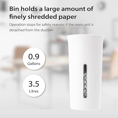 Miniatura 3 de B08W Trituradora de papel para uso doméstico, oficina, diseño compacto blanco, papel transversal de 2 hojas, 10 minutos de tiempo de funcionamiento
