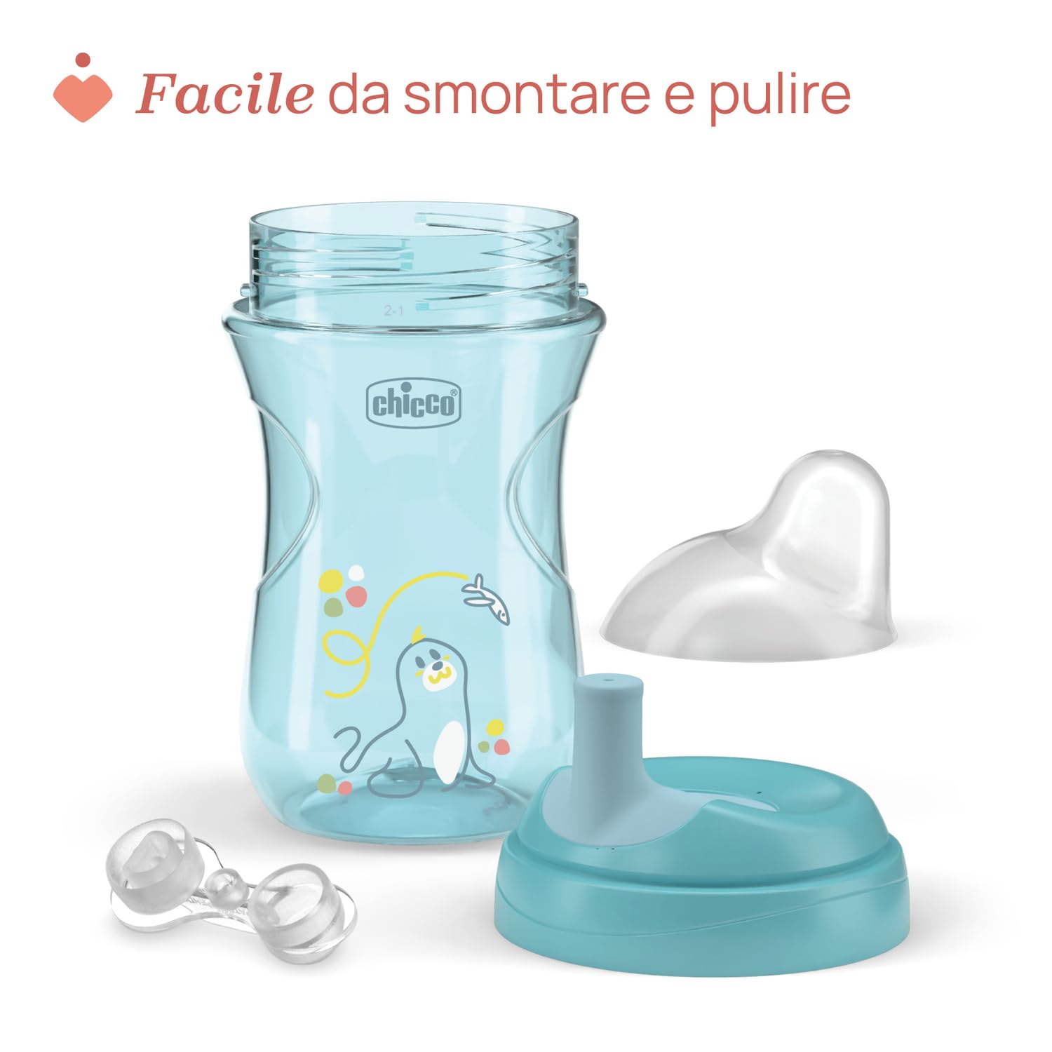 Chicco Advanced Cup Bicchiere Plastica Antigoccia 266 ml con Cannuccia, Beccuccio Ergonomico e Valvola, senza BPA, Azzurro