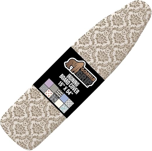 The Original GORILLA GRIP Ironing Board Cover and Pad, Silicone Coating, Thick Scorch Resistant Padding, Heavy Duty Iron Covers Standard Boards, Hook and Loop Fastener Strap, Damask, 15x54
