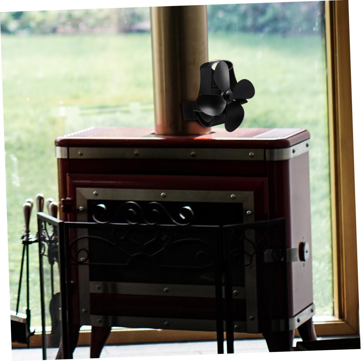 VICASKY Heat Powered Fireplace Stove Fan with 4 Blades, Black Thermal Power Fan for Wood Stove, Eco-friendly High Temperature Magnetic Drive for Home Heating