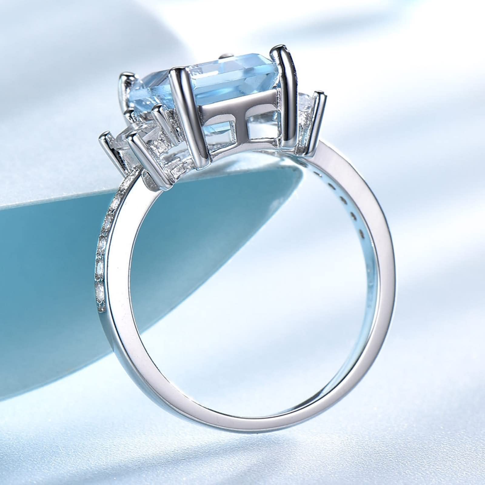 Ästhetische Ringe für Damen, Damen-Ehering, Elegante rechteckige Form, Zirkonia, Sterlingsilber