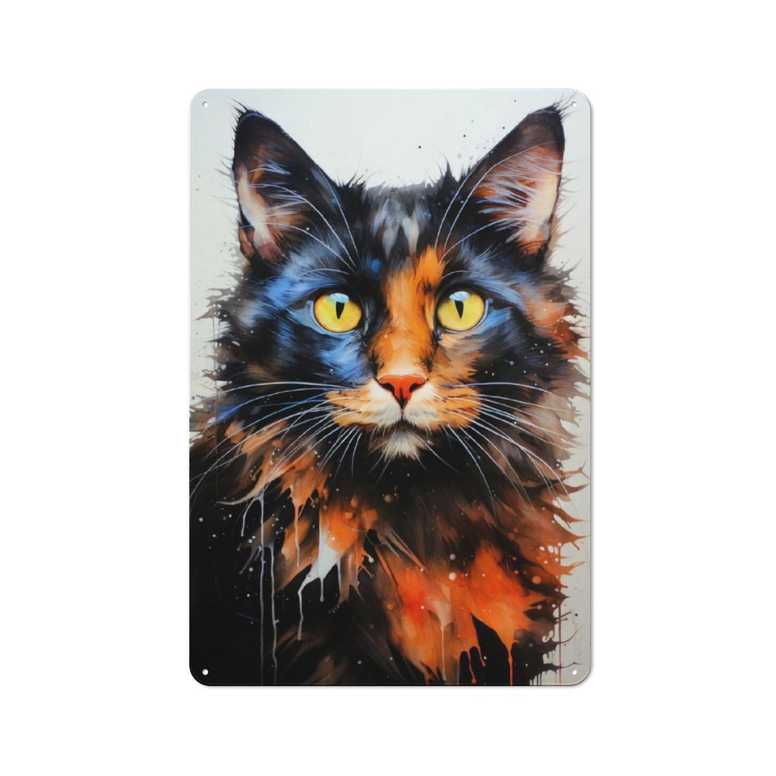 Cat Watercolor Art Metal Wall Sign 30x20cm, Modern Retro Loft Wall Plaque for Flat, Bar, Studio Or Gallery Wall