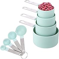 Vista 7 de Juego de 8 tazas y cucharas medidoras/tazas medidoras anidables con mango de acero inoxidable/para ingredientes secos y líquidos (gris oscuro)