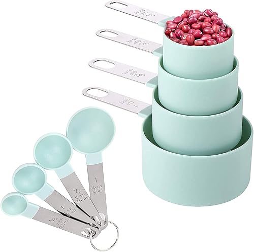 Miniatura 11 de Juego de 8 tazas y cucharas medidoras/tazas medidoras anidables con mango de acero inoxidable/para ingredientes secos y líquidos (gris oscuro)