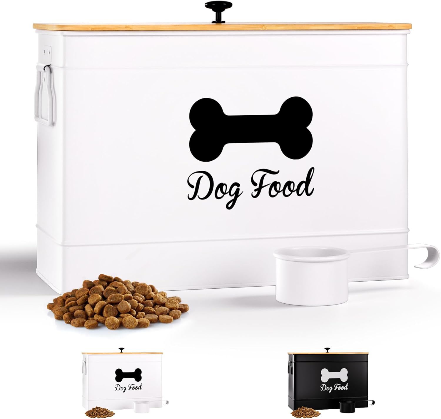 Airtight 15 lb Dog Food Storage Container with Bamboo Lid & Metal Scoop