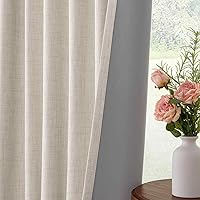 Vista 5 de INOVADAY Cortinas 100% opacas de 63 pulgadas de largo, juego de 2 paneles de lino con pestaña trasera, bolsillo para barra, cortinas opacas