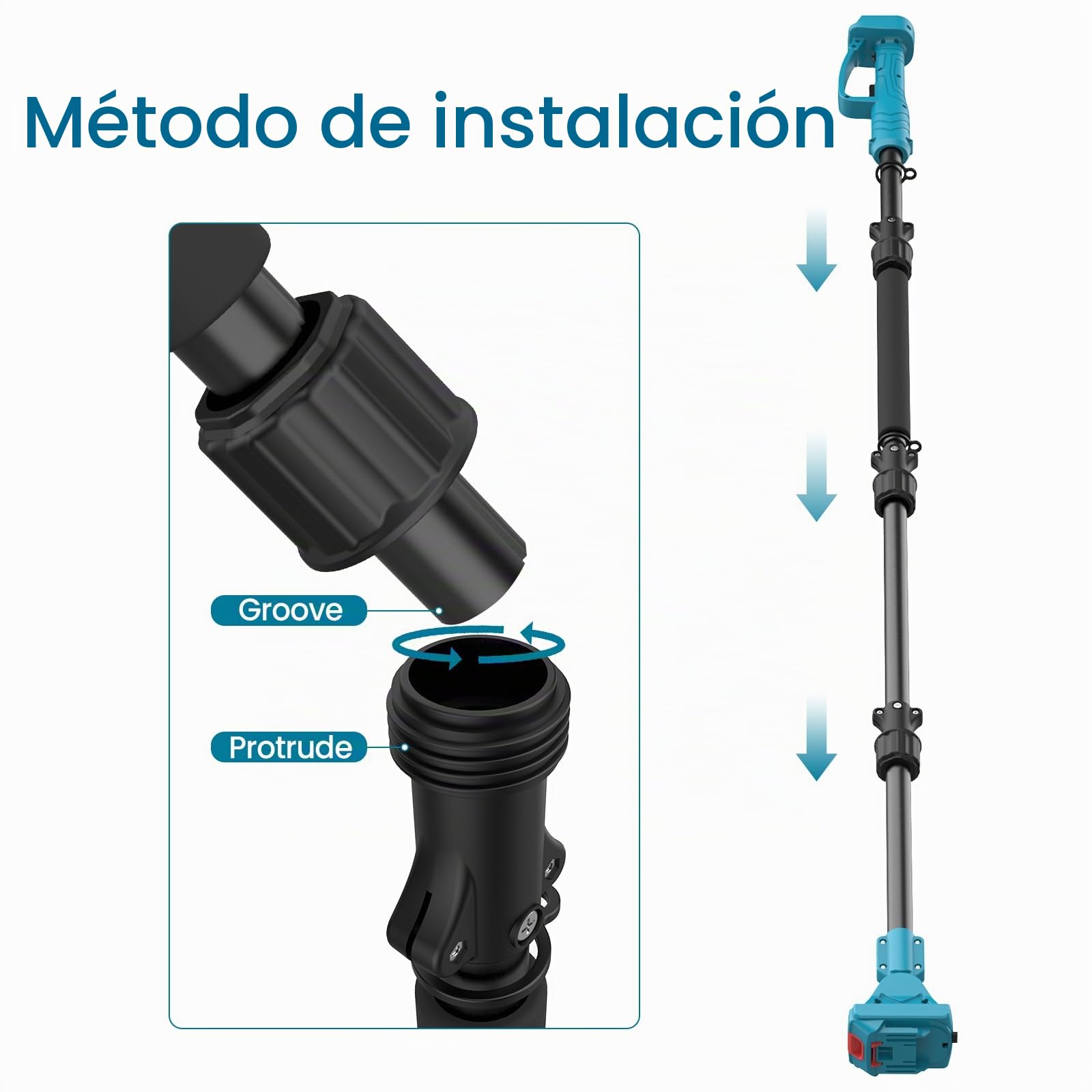 Podadora con batería, 3 en 1, minisierra de cadena y tijeras de podar inalámbricas, telescópica, sin batería ni cargador, sierra de podar eléctrica con mango telescópico y sistema de aceite automático