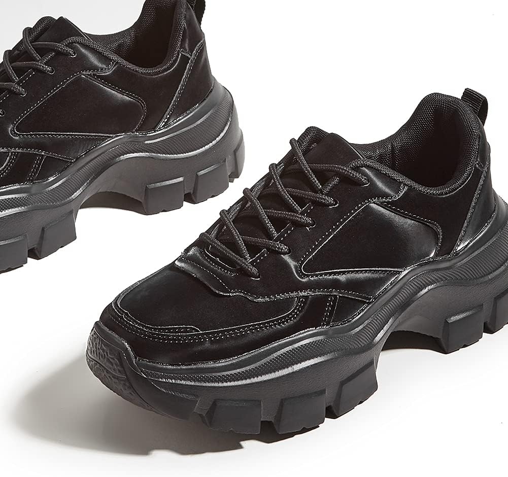 LUCKY STEP Women Chunky Platform Dad Colorblock White Neon Green Fuchsia Hologram Silver Casual Lace-Up Walking Sneakers - Image 4