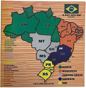Quebra-Cabeça Mapa do Brasil MDF 26 Peças - Genérico
