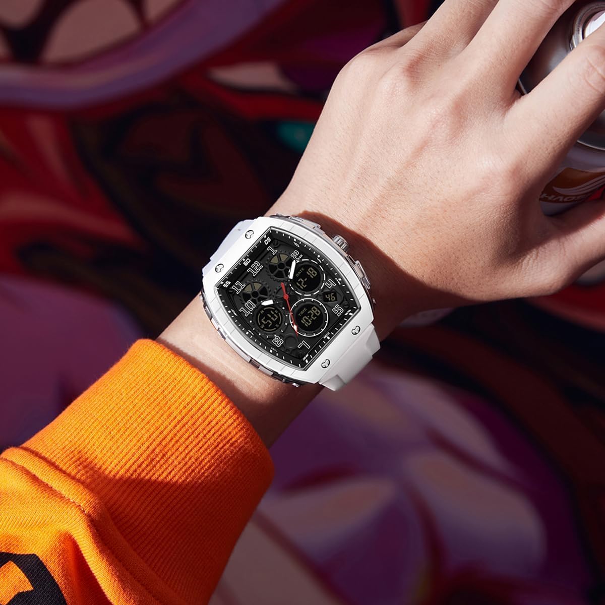 Orologio da uomo digitale analogico alla moda, impermeabile, sportivo, militare, tattico, casual, al quarzo, orologio da polso con cronometro LED, conto alla rovescia, allarme, schermo curvo per uomo