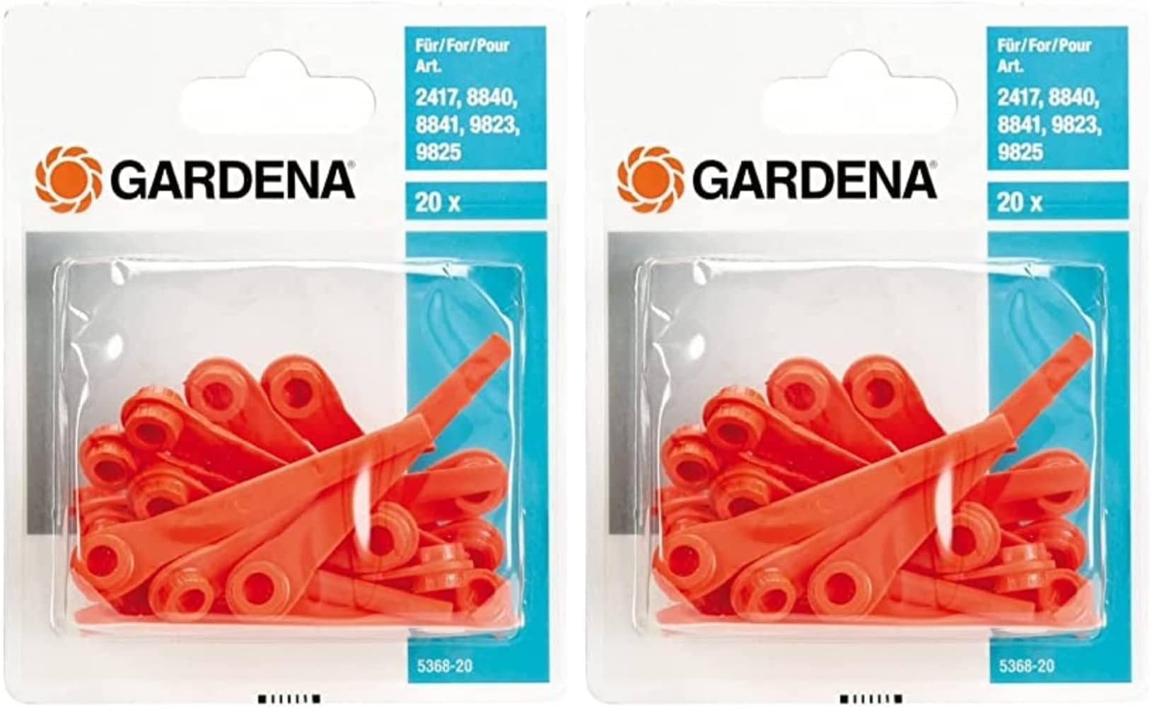 Gardena Ersatzmesser RotorCut: Ersatzmesser für Rasentrimmer und Akkutrimmer, Kunststoff-Messer, leicht auswechselbar, 20 Stück (5368-20) (Packung mit 2)