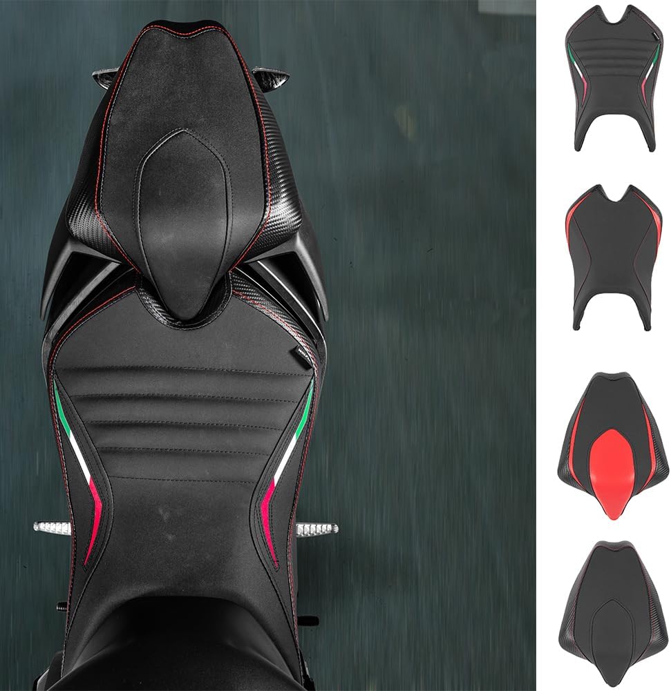 Motorcycle Front Driver & Rear Passenger Seat Pad Cover Pressure Relief Shock-Absorbing Cushion Seat Compatible with A-prilia RS 660 RS-660 RS660 2020 2021 2022 2023 2024 (Rear-Red)