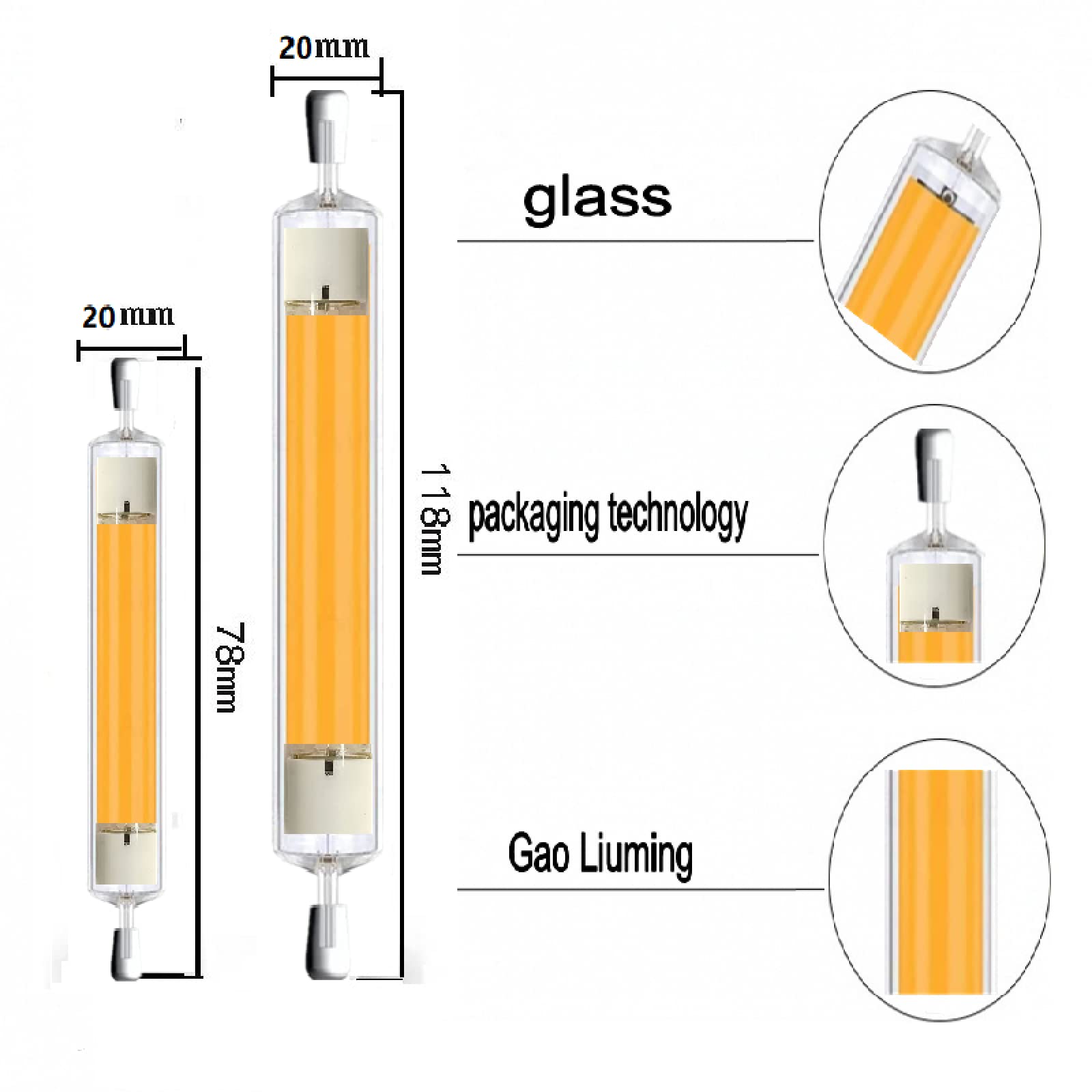 L'ampoule COB R7S LED 78 Mm Dimmable À 360 Degrés Remplace L'ampoule Halogène 100 W (lot De 5),Natural White 4000k-4500k,Ampoules 78mm 220v