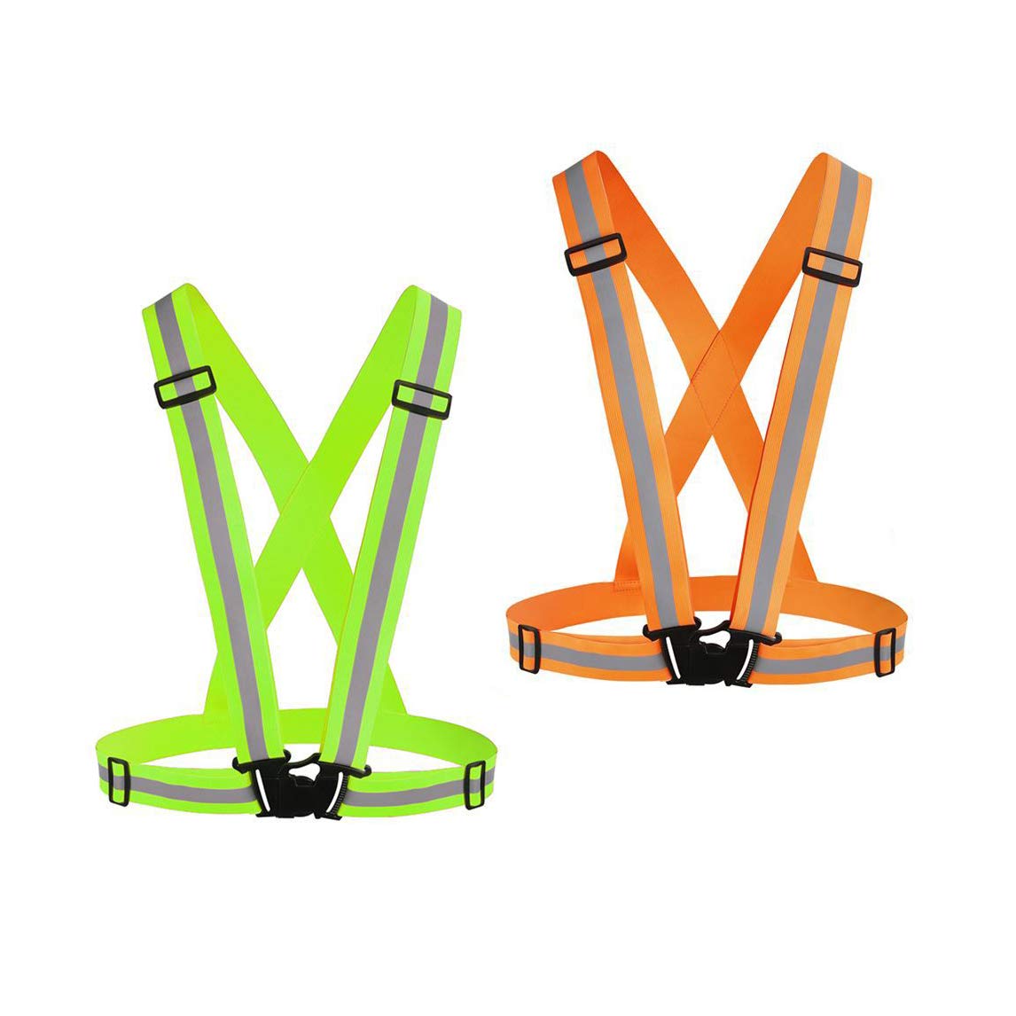 Chiwo Chaleco reflectante para correr, 2 unidades, de alta visibilidad, ajustable de seguridad para ciclismo nocturno, senderismo, correr, caminar con perros, Talla única, Verde naranja