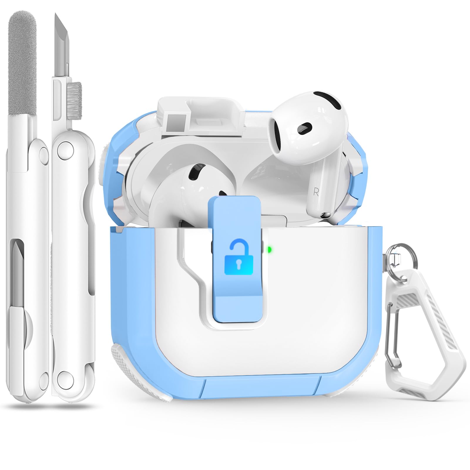 Case for AirPods 4, Ekoonpft Secure Lock Cases Compatible with Apple AirPods 4 Generation (2024) (USB-C), Drop Protective Cover for Women,Girly, with Cleaning Kit & Keychain
