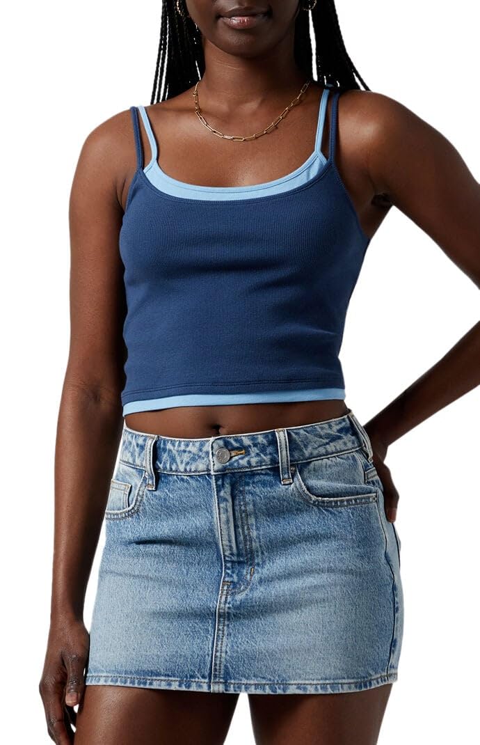 PacSun Womens Bella Stretch Medium Indigo Mid Rise Denim Mini Skirt - Multicolor