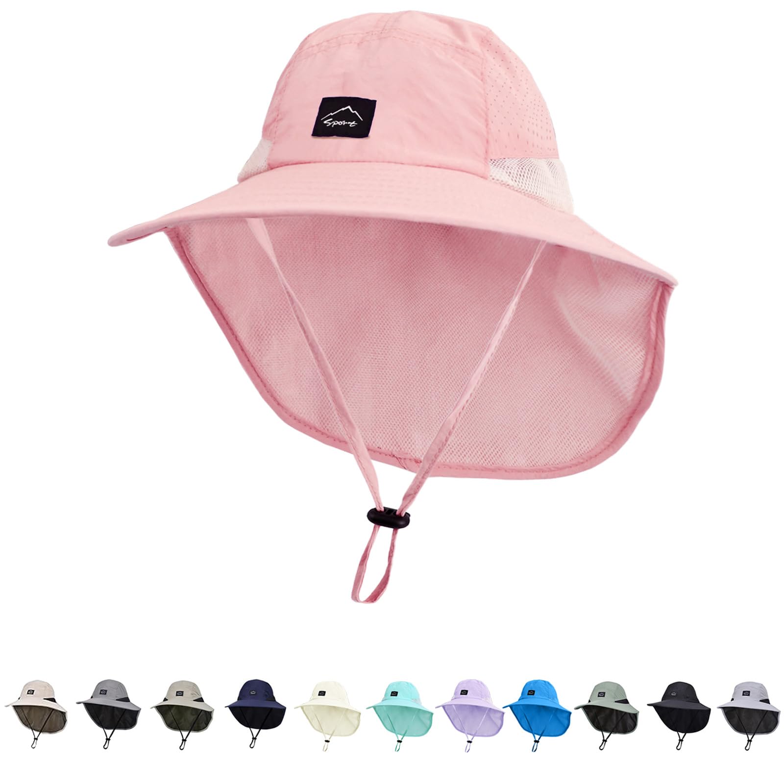 Photo 1 of Outdoor Kids Sun Hat with Neck Flap UPF 50+ Qucik Dry Breathable Bucket Hats for Baby Boys Girls Safari Fishing Beach Hat Summer Adventure Pink Age 2-12 Years