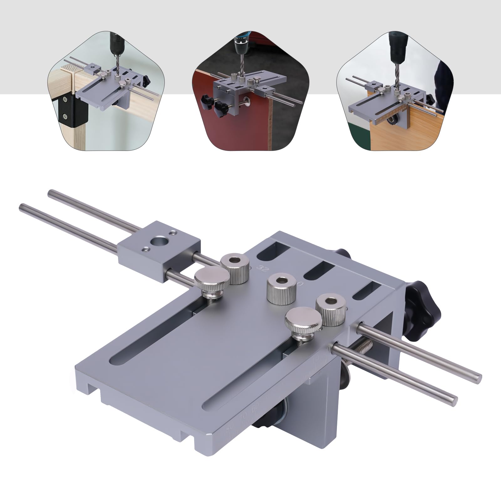 Localizador de agujeros 3 en 1, con 9 casquillos y 3 brocas (6/8/10 mm), guía de perforación de aluminio, guía de perforación de aluminio, guía de precisión para montaje de muebles