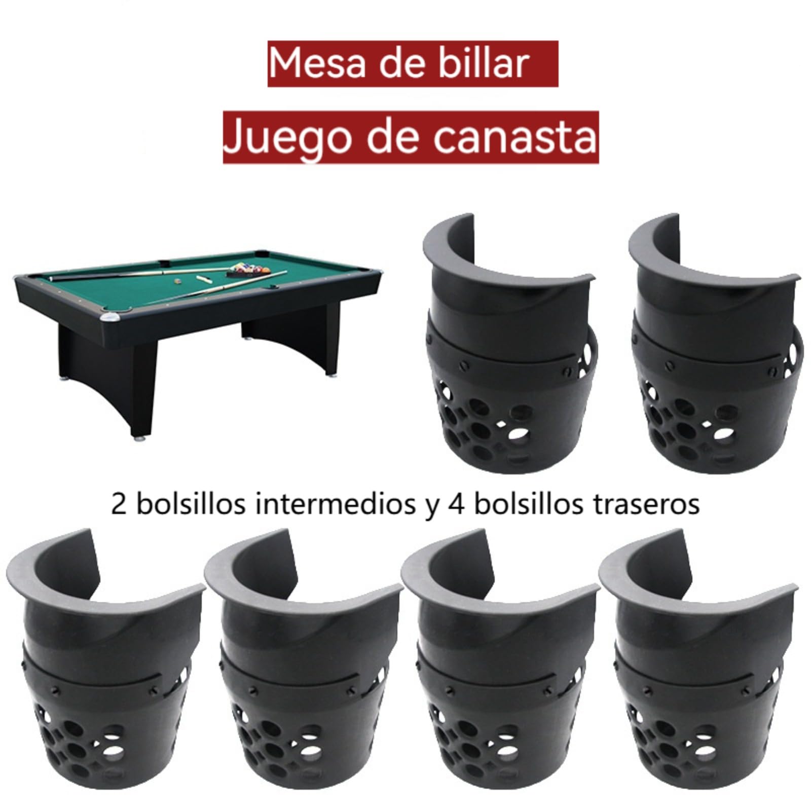 6 Bolsas de Almacenamiento para Mesa de Billar, Bolsas de Piscina, cestas de Piscina, Bolsas de Bolas, Agujeros, Accesorios para Mesa de Billar