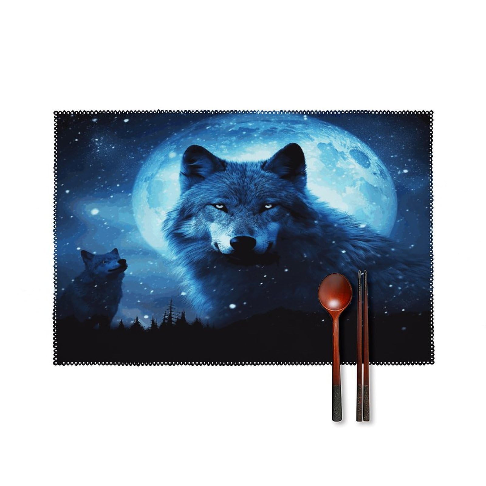 Wolfs Placemats Set of 4 Heat Resistant Non-Slip Place Mats for Dining Table Washable Placemat Wipeable Dining Table Mat Canvas Place Mats Dining Table Decor