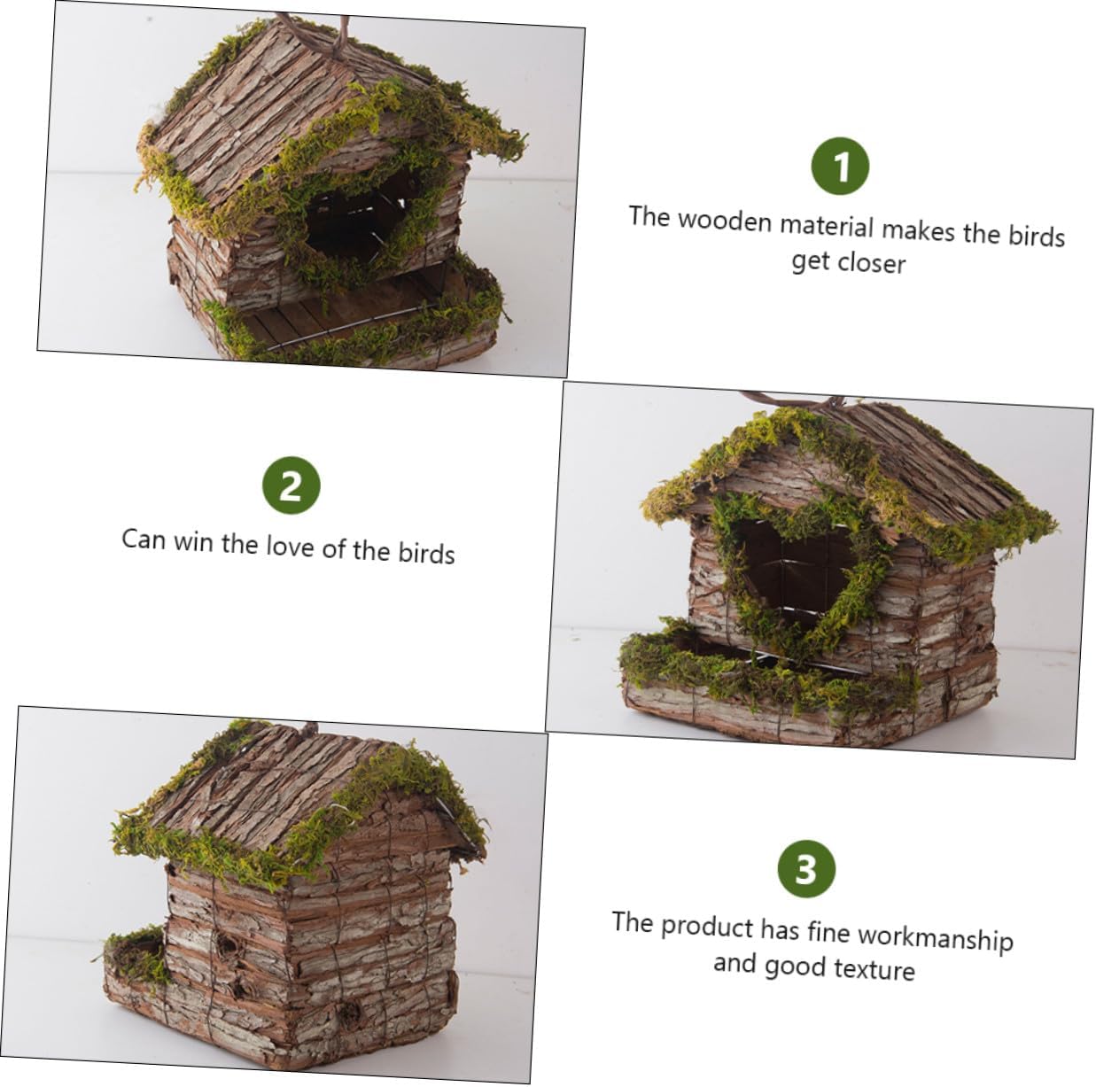 Operitacx Hanging Wooden Birdhouse with Moss Bark Nest Creative Garden Birds Shelter for Backyard Wildlife Natural Rustic Bird Nest for Sparrows