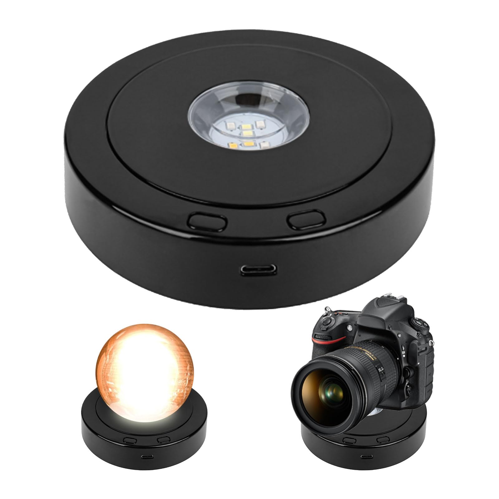 Photo 1 of 7 Led Rotating Display Stand, Round Spinning Display Stand with Colored Lights 360 Degree Rotating Display Base Stand with 4 Revolving & 8 Light Modes (Black)