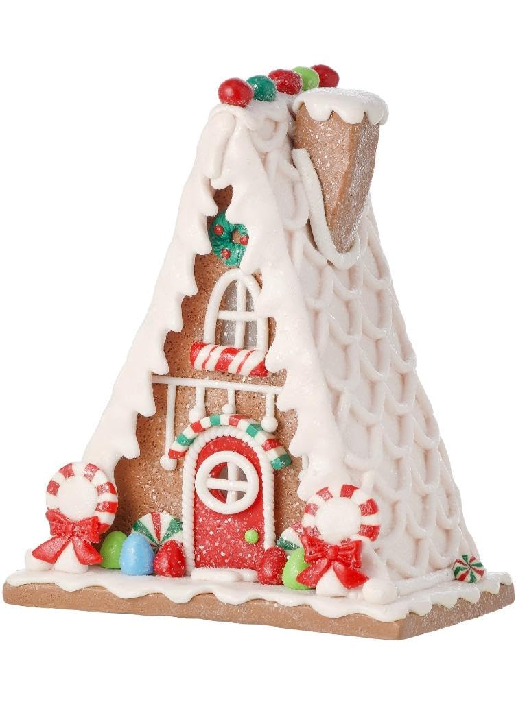 Roses and Mistletoe 7" Gingerbread Candy A Frame Chalet Christmas Village House