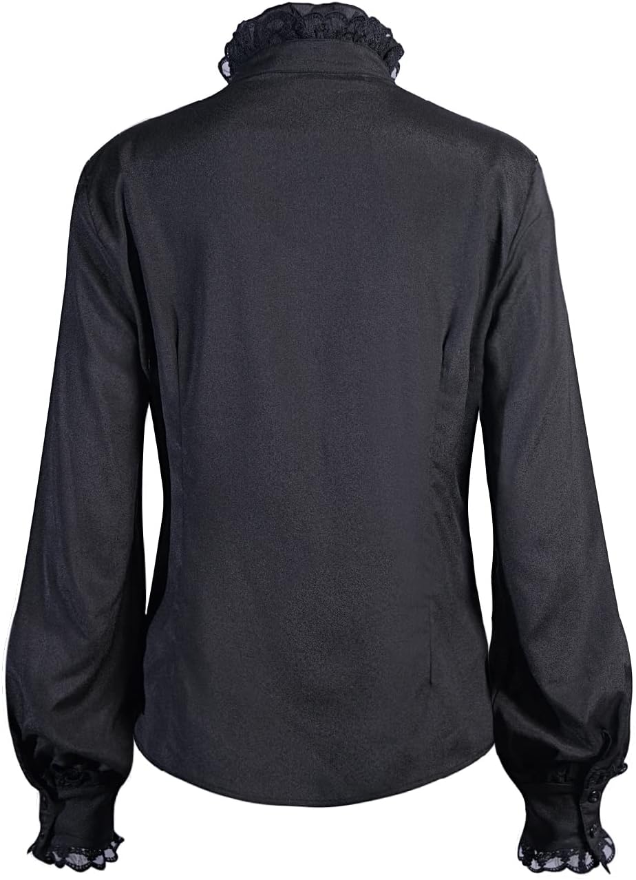 Women Victorian Blouse Long Sleeve Shirts Stand Collar Lotus Ruffle Medieval Gothic Tops - Image 5