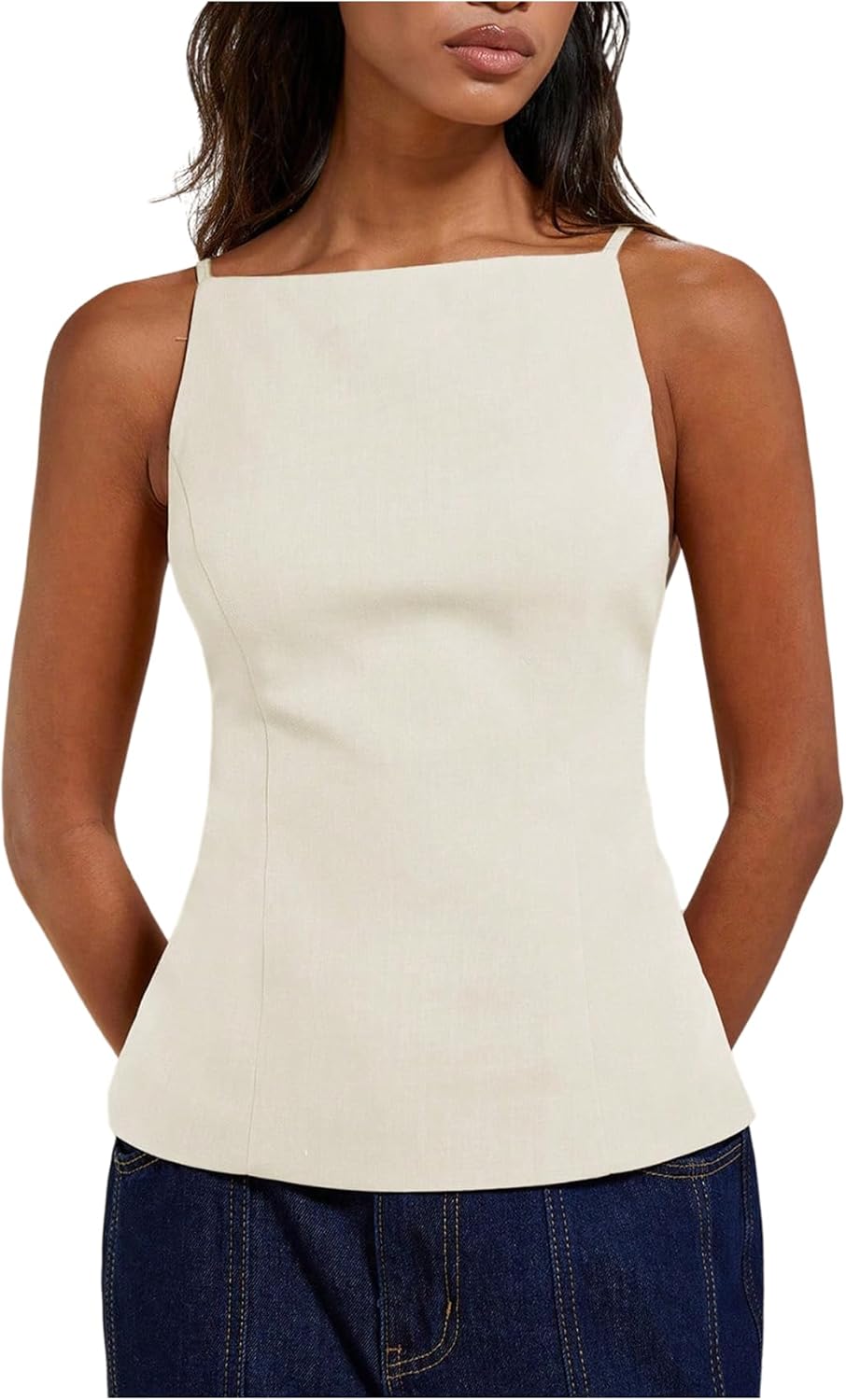 MakeMeChic Women's Going Out Tops Y2k Halter Tops Dressy Backless Top