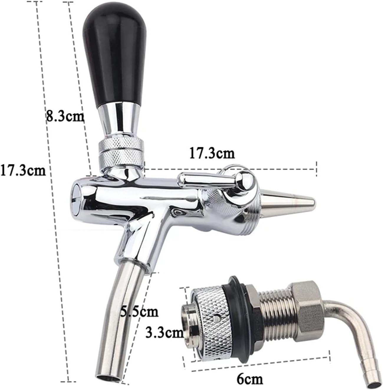 Adjustable Chrome Beer Faucet & Shank with Ball Lock Disconnect - Perfect for Home Brewing and Draft Beer Dispensing(Adjust Tap Kit)