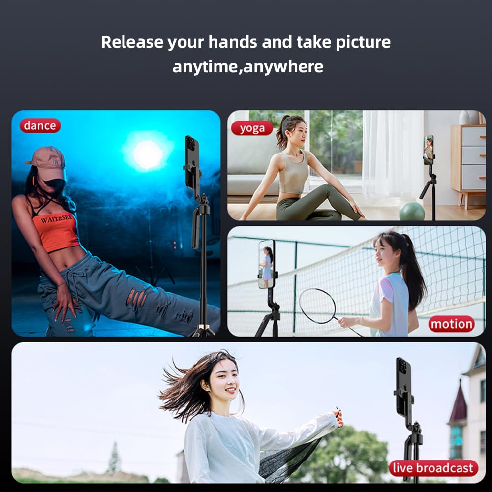 Hanzete - Bastone per selfie multifunzione 3 in 1 da 70,8 pollici, stabilizzatore cardanico con supporto asta telescopica in lega di alluminio, riconoscimento facciale anti-agitazione, controllo dei