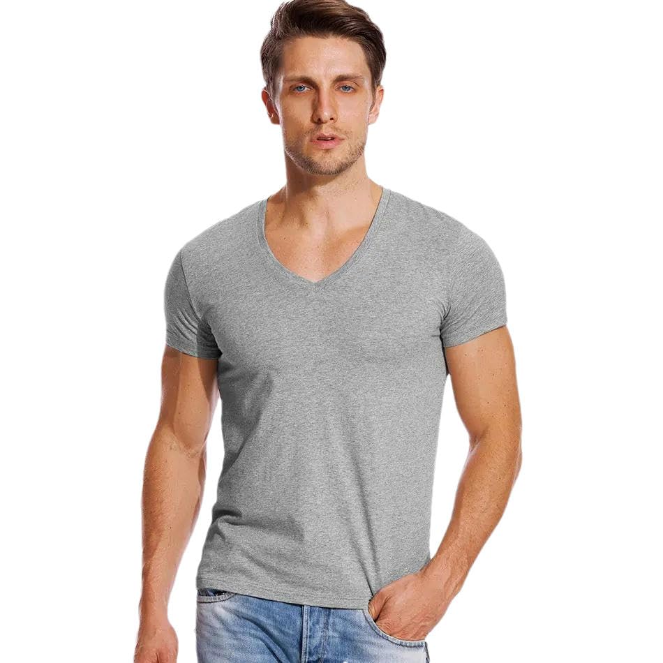 T-shirt col en V uni homme t-shirt manches courtes classique coton t-shirt