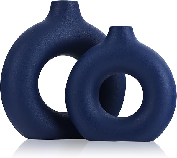 XMGZQ Marineblauwe Keramische Donut Vazen Set van 2