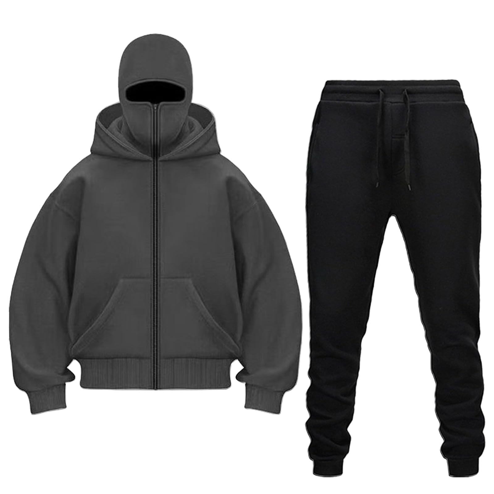 Tuta da Uomo Con Caldo Maschera Felpa Con Cappuccio Con Cerniera E Pantaloni, grigio, TG | Tuta Uomo Set Baggy Inverno Felpe Con Cappuccio Y2K Zip E Pantaloni Di Protezione Antivento Moto Set Lavoro