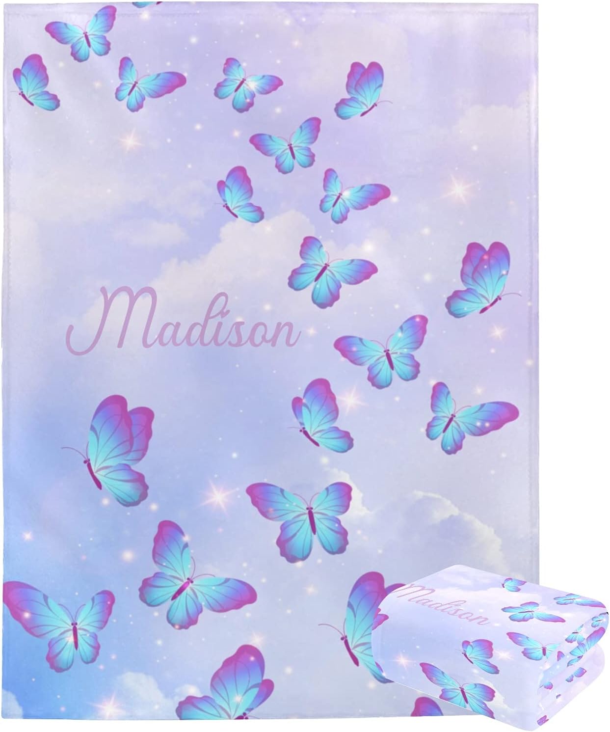 Personalized Baby Blanket Purple Flower Custom Nursery Swadding Blankets 30x40 Inches for Baby Boy Girl with Name Baby Shower Birthday Gift