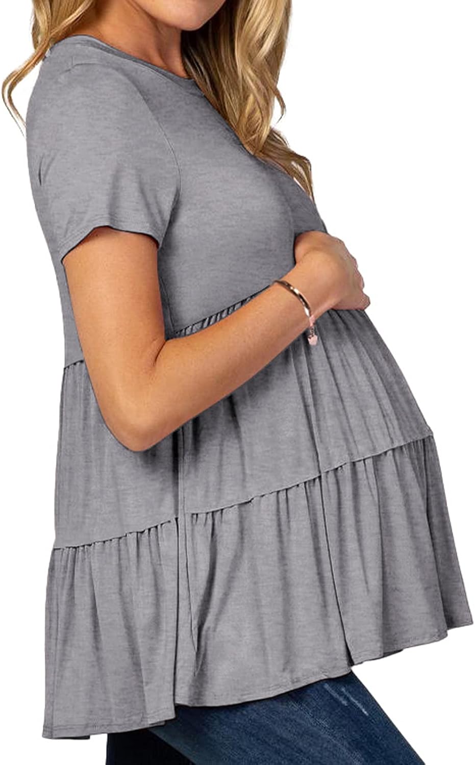 Xpenyo Women's Maternity T Shirts Short Sleeve Tiered Basic Casual Pregnancy Top - Image 2